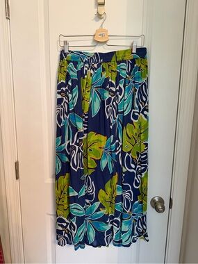 Navy Blue Tropical Print Maxi Skirt